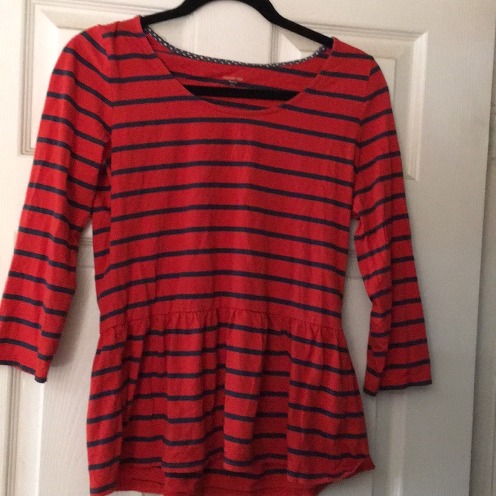 Garnet hill ruffle red navy tunic shirt M striped